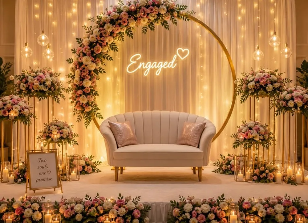 Elegant Engagement Decoration Stage Setup in Coimbatore by Fashion Decoration
